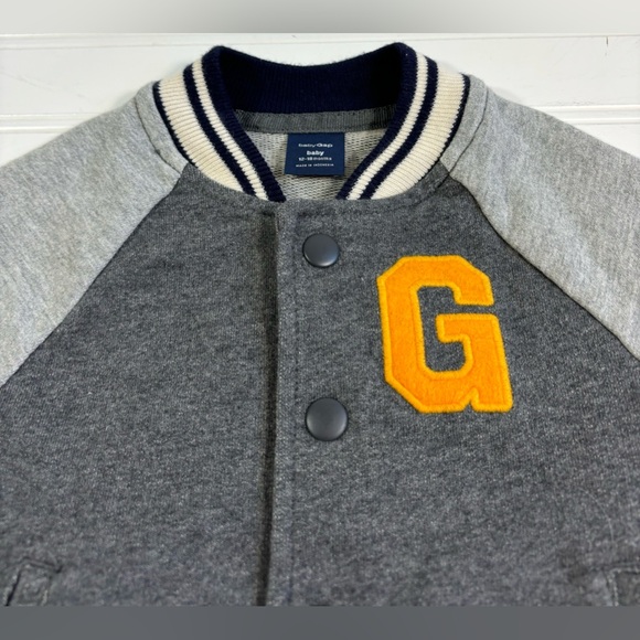 Baby Gap Varsity Jacket Size 12-18 Months Gray Smile Boy Cotton - Picture 6 of 12